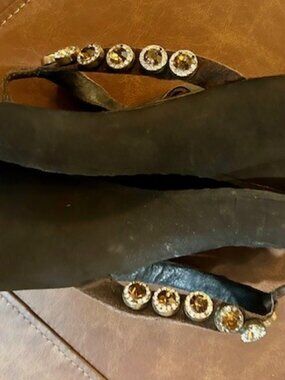 Yellow Box Wedge Sandals – Size 8.5 – Leather Upper – Embellished